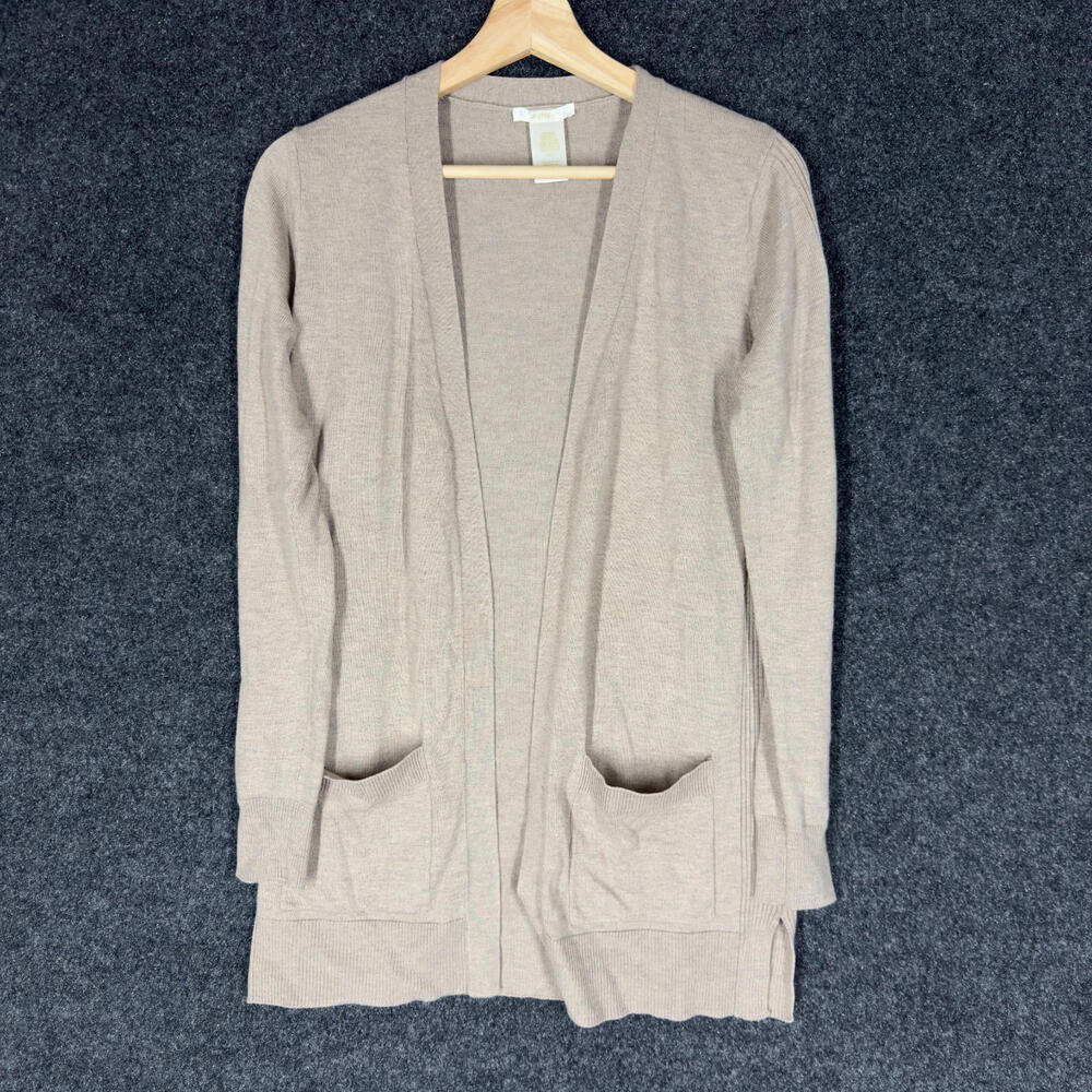 Matty M Cardigan Women S Small Gray Open Front Long Sleeve Pockets Cotton Knit